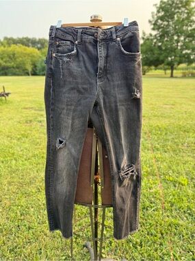 Pilcro Black Distressed Straight Leg Jeans